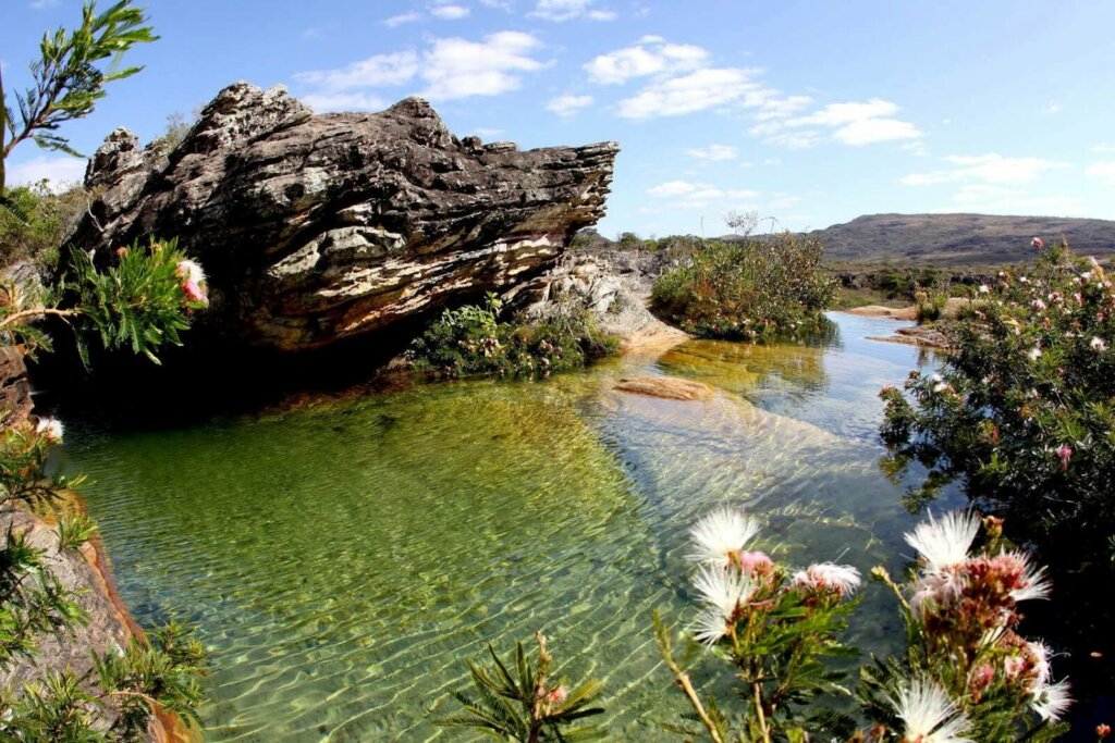pedra em rio limpo